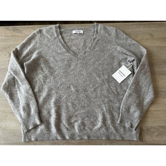 Nordstrom NWT Cashmere V-Neck Sweater in Beige Hummus Heather Size XXL - Picture 3 of 10